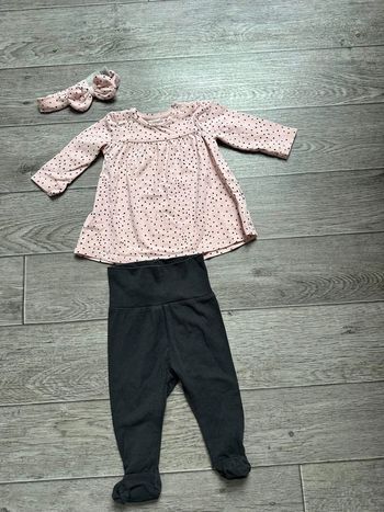 Ensemble H&M / look naissance T-shirt legging pieds + bandeau Rose pois noir 56 cm 1 mois