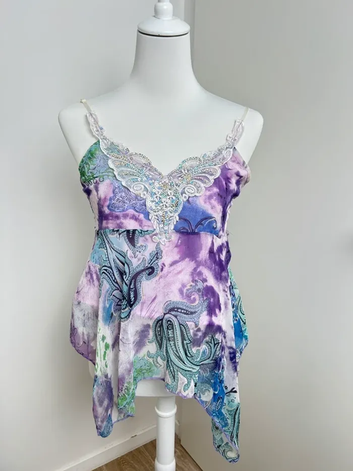 Top Ibiza asymétrique – vert/violet/argenté