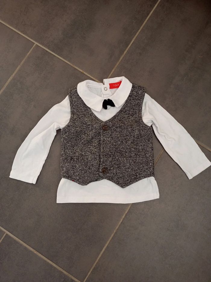Haut 2 pièces maillot blanc/gilet gris chiné 12mois