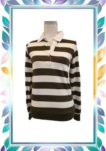 Polo bershka rayé vert kaki blanc taille L 40