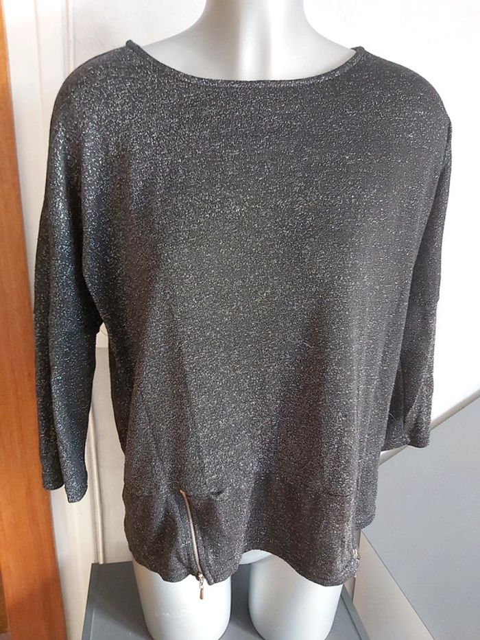 🦋 Pull Noir Brillant 3/4 avec zip