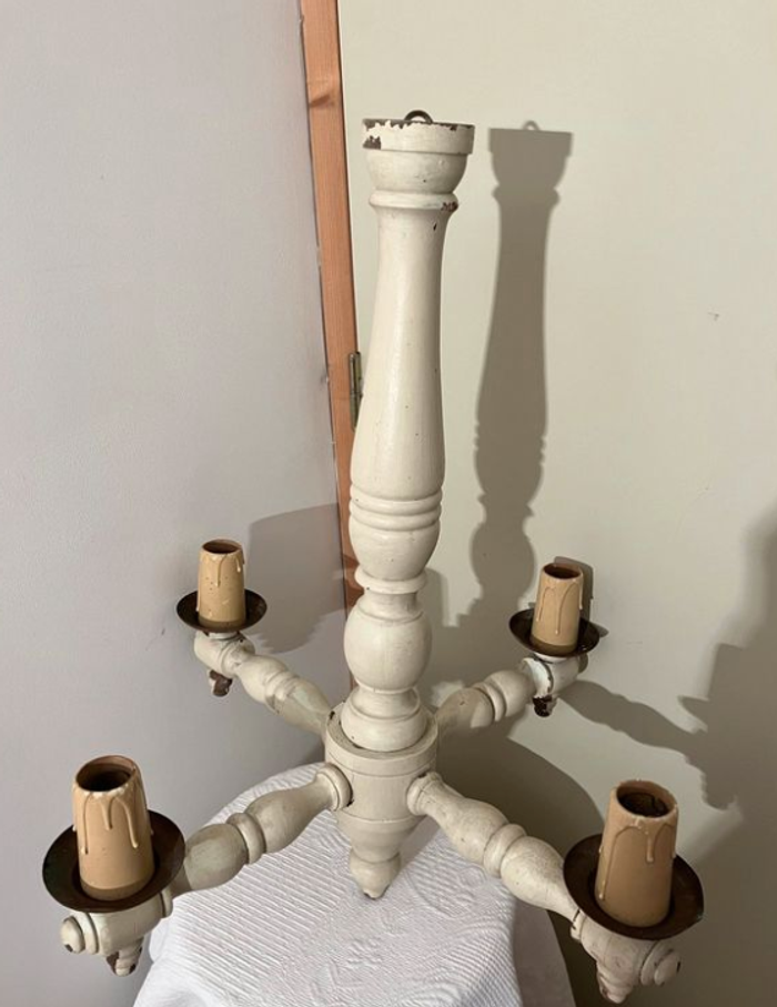 Vintage-Lustre en bois et métal-à réparer - photo numéro 6