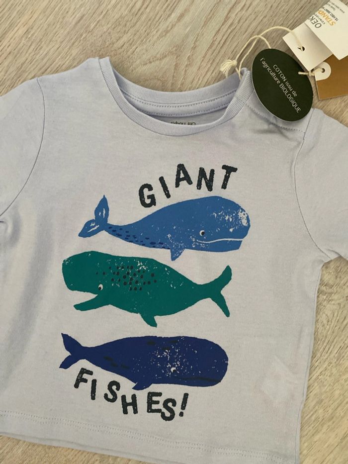 T-shirt Bout’chou motif baleine, taille 9 mois Neuf - photo numéro 2