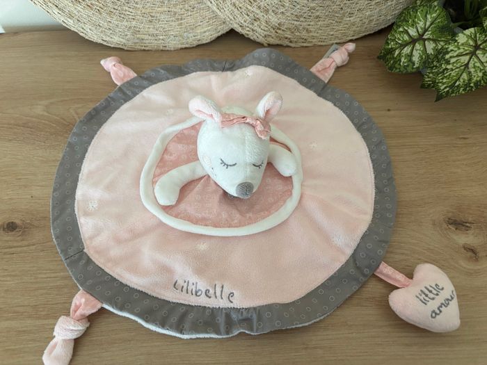 Neuf doudou plat souris Lilibelle rose gris sauthon