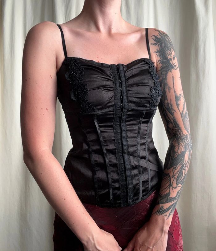 Top vintage bustier satiné perles Goth Vampire Whimsigoth 90s - Taille S - photo numéro 5