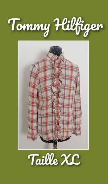 Chemise à carreaux jabot rouge kaki blanc jaune Taille XL Tommy Hilfiger