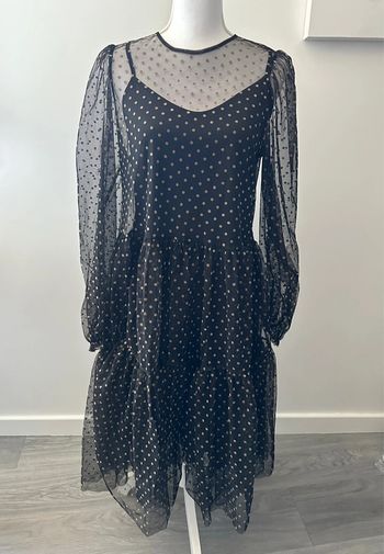 Robe longue plumetis noire et beige crème T36 S