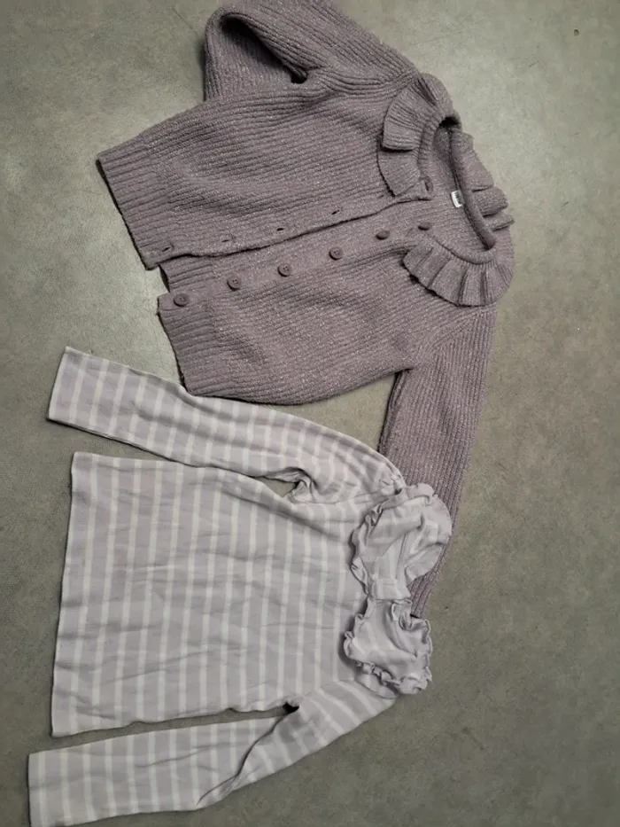 gilet + haut tee shirt manches longues fille 6 ans