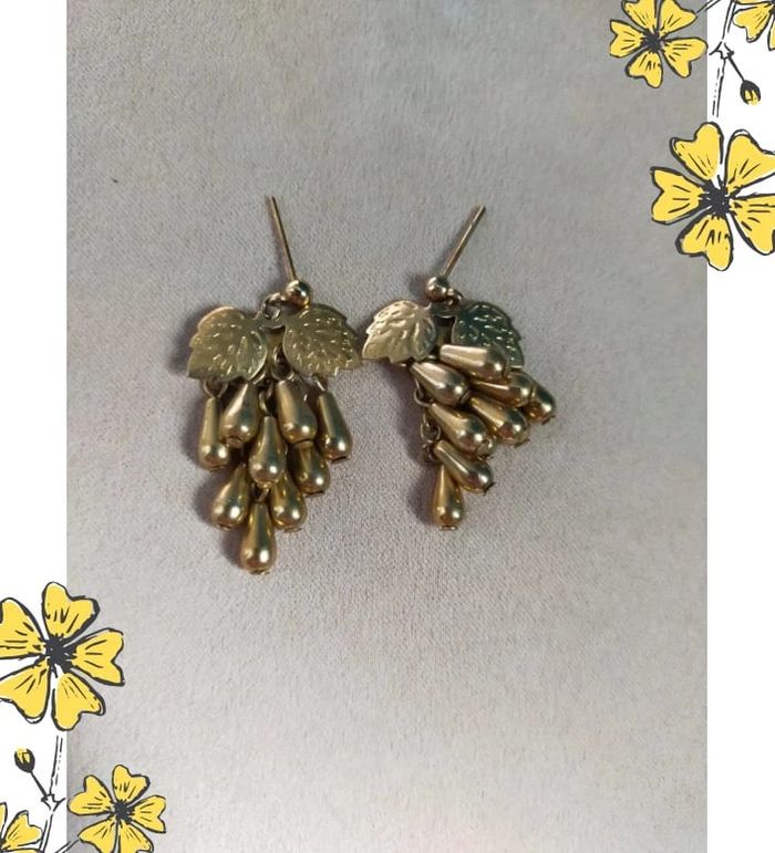 Boucles d'oreilles dorées feuillage & grappes perlées – Style nature bohème - photo numéro 5