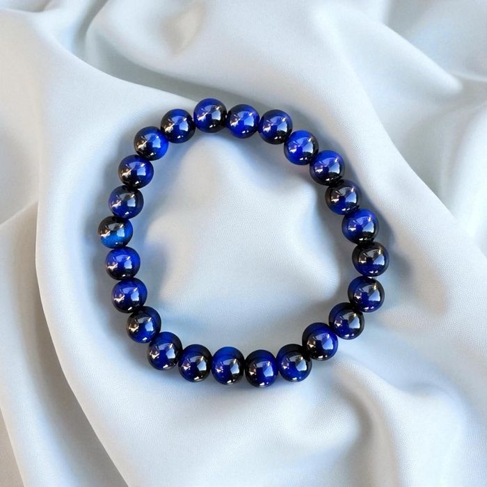 Bracelet en pierre naturelle 8mm – Œil de tigre bleu marine – Neuf jamais porté
