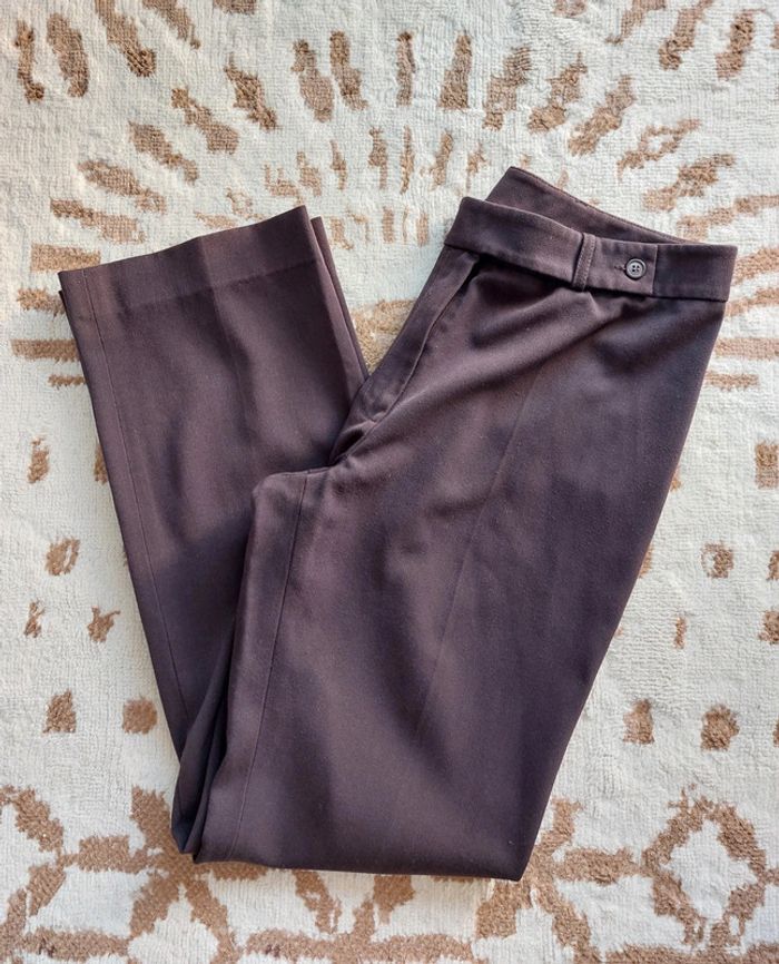 Pantalon tailleur marron jambes évasées femme 42