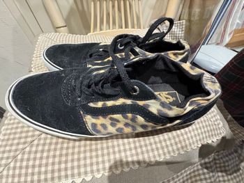 Vans basket, cuir, tissu, léopard noir