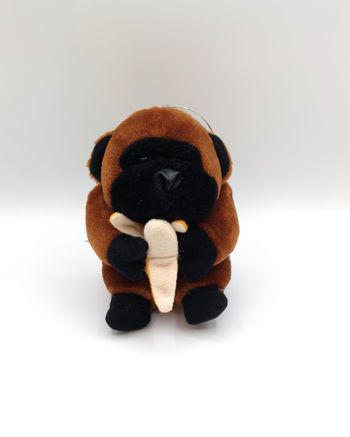 Petite peluche gorille avec une banane - marron noir 16 cm vintage