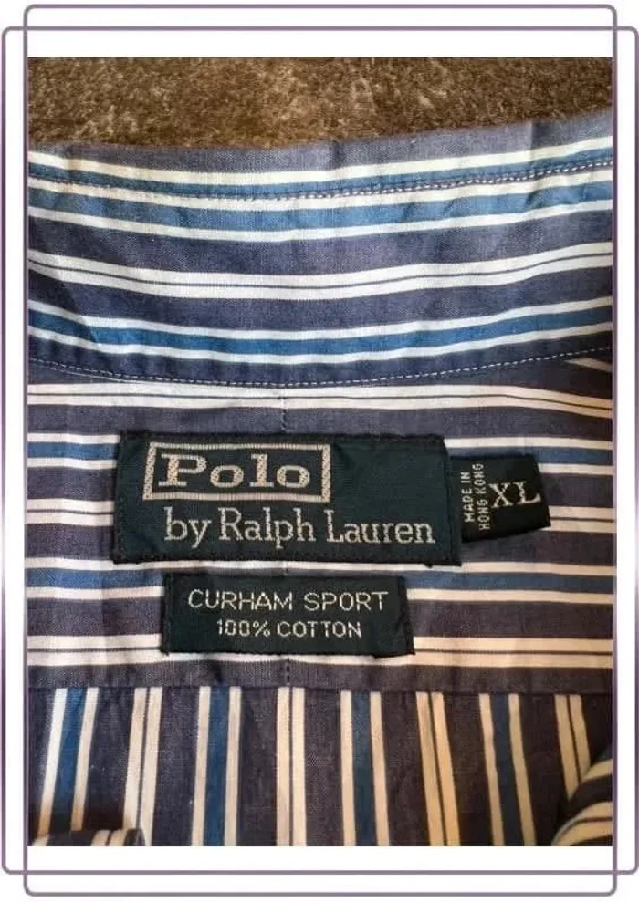 Chemise homme Ralph Lauren rayée bleu/blanc XL coton - Men shirt - Herrenhemd - Camicia uomo - photo numéro 4
