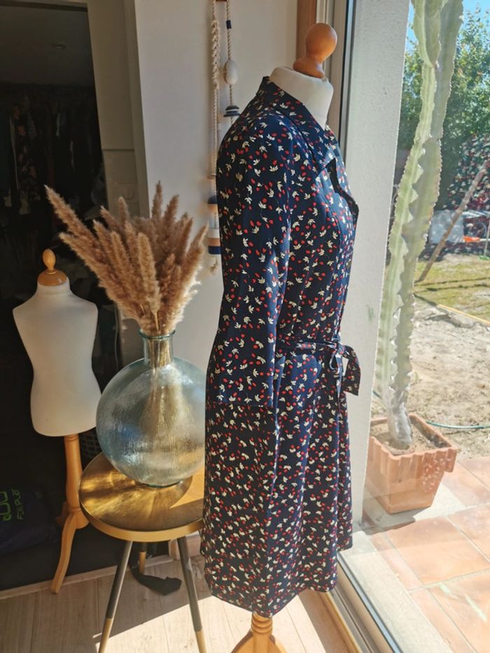 Robe chic bleu marine motifs fleurs taille 44 la maison du jersey - photo numéro 3