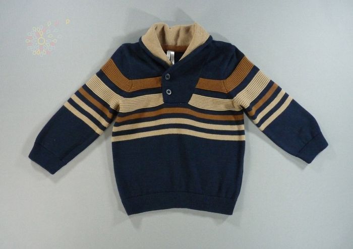 Pull tricot bleu marine marron rayures Orchestra 9 mois 71 cm garçon