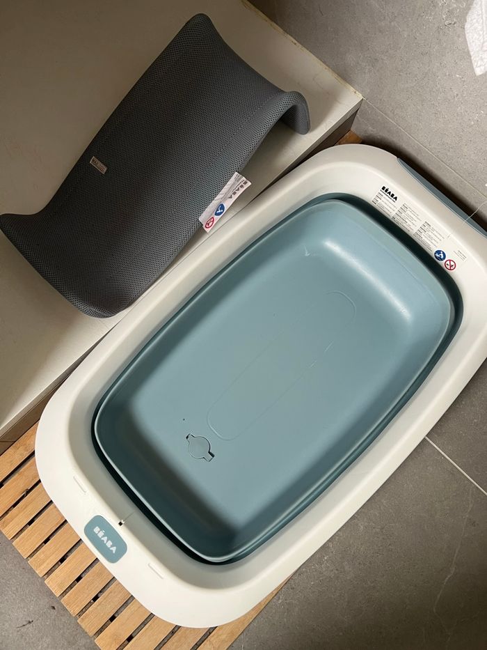 Lot baignoire béaba eazypop pliable + transat bleu bébé - photo numéro 4