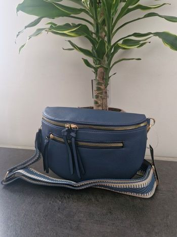 Sac banane simili cuir bleu