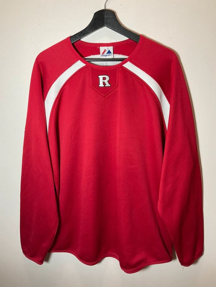 Sweat long à col rond pour homme Majestic Rutgers Scarlet Knights rouge taille XL 190