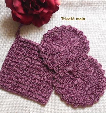 Lot de 3 lavettes débarbouillettes zéro déchet - 100 % coton - Tricoté main