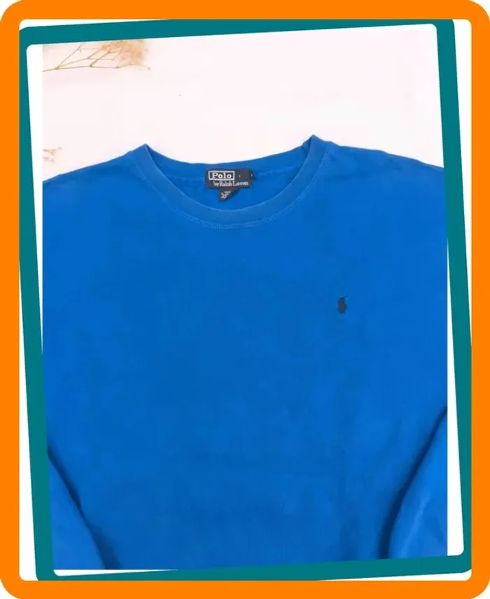 Sweat bleu homme taille L Ralph Lauren logo noir bon état tâche dans le dos - photo numéro 5