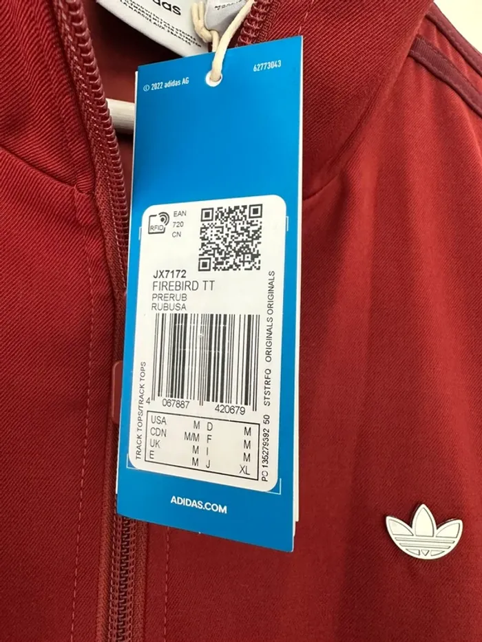 Adidas veste bordeaux firebird taille M neuf - photo numéro 3