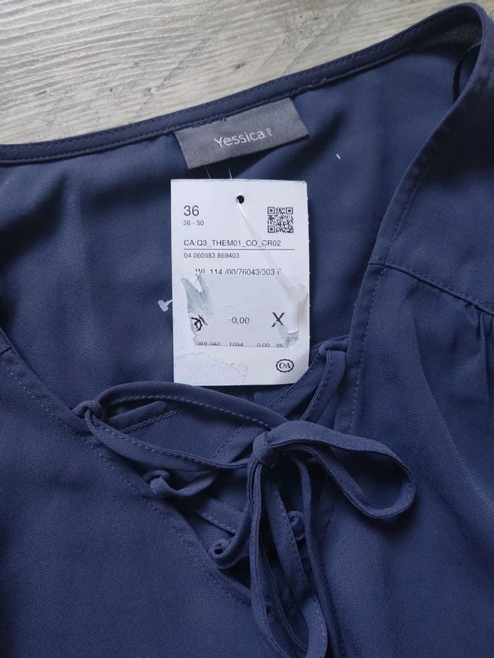 Blouse manches longues col à lacets bleu violet taille 36 C&A neuve - photo numéro 9