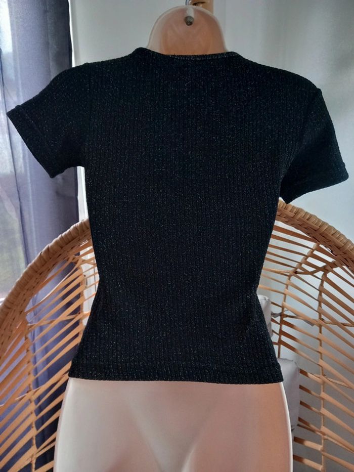 Haut manches courtes femme noir brillant taille 38 - photo numéro 2