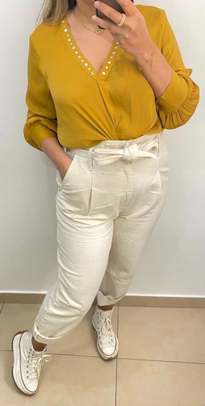 Superbe Blouse Col V Moutarde Taille M - photo numéro 3