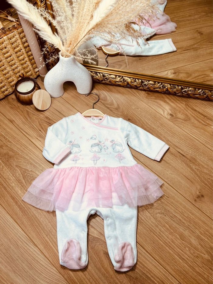 Taille 3 mois pyjama velours fille blanc et rose * tutu * 🎀