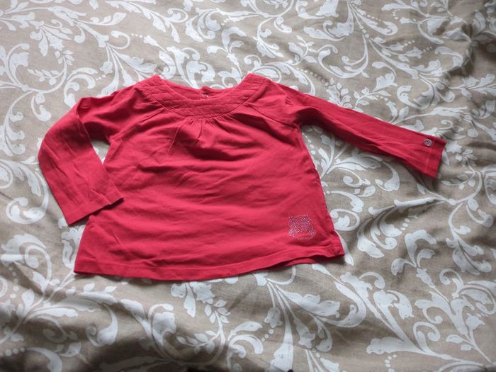 T-shirt manches longues rouge kimbaloo 18 mois col original hibou