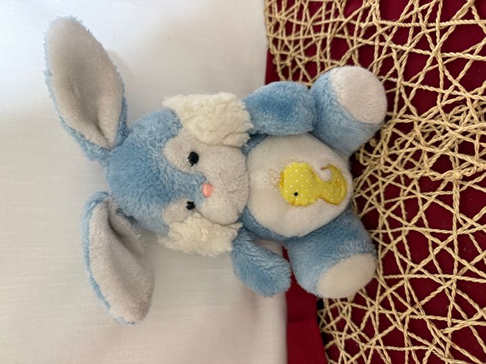 Peluche lapin NOUNOURS bleu blanc vintage canard jaune - photo numéro 2