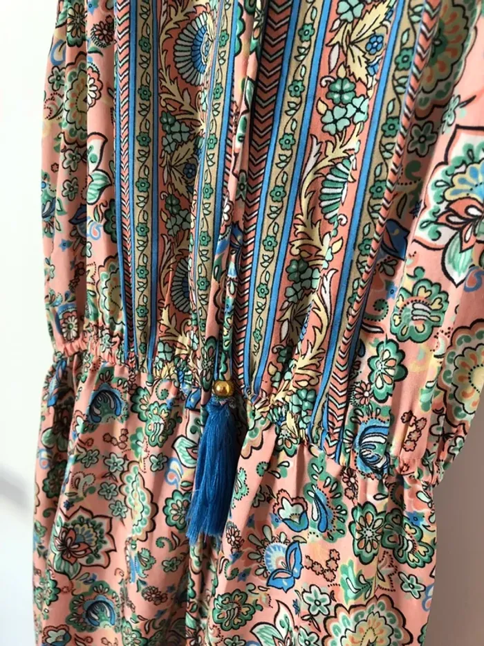 Robe longue fluide rose et vert à motif soie Vintage Silk taille unique - photo numéro 6