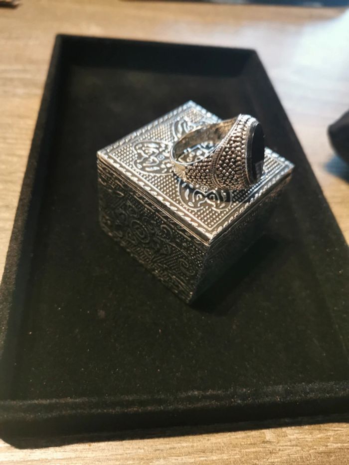 Chevalière homme acier et pierre noire T13 - photo numéro 3