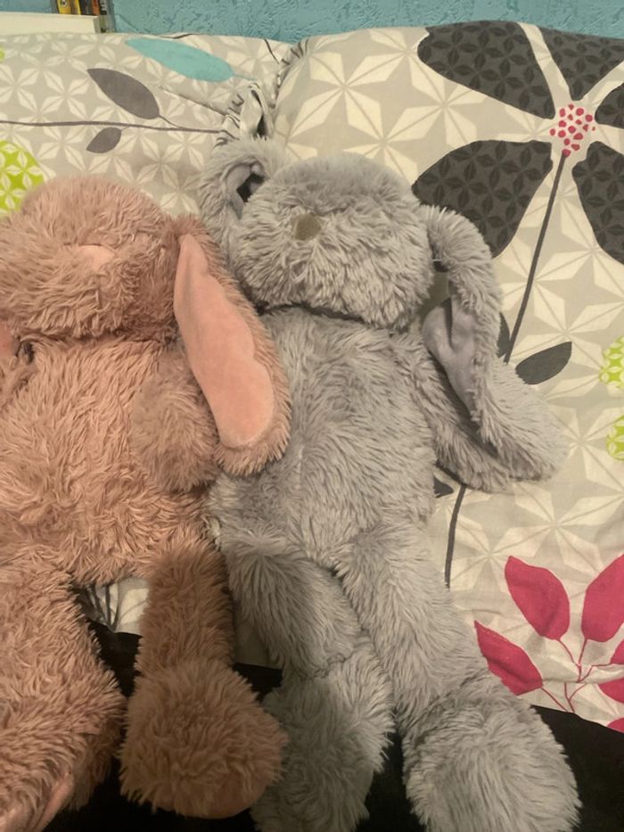 ensemble/lot de lapin, doudou, tout doux rose et gris - photo numéro 4