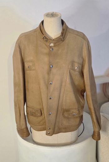 VESTE VINTAGE CUIR CAMEL – STYLE MOTARD – T40/42