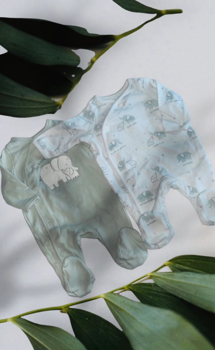 Lot 2 pyjamas fins éléphant vert / blanc T0-1M