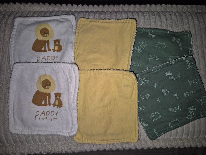 Lot x6 lingettes en cotton lavable motif safari - Bon état général