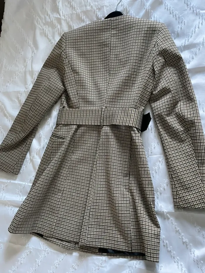 Robe Veste blazer Tailleur Zara pieds de poule avec ceinture taille XS - photo numéro 3