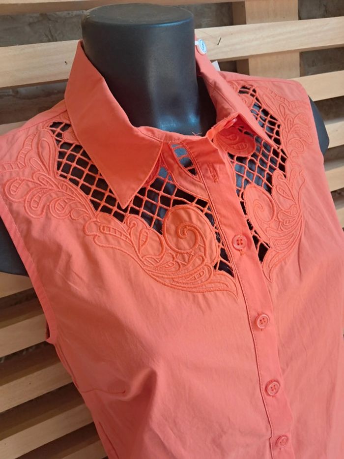 Md'M haut blouse chemise sans manches dentelle orange T.40 neuf - photo numéro 3