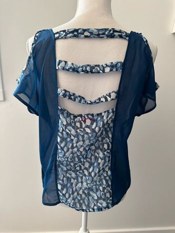 Blouse transparente bariolée ajourée bleue T38 M