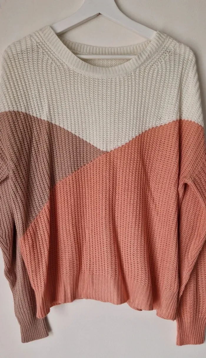 Pull beige/vieux rose/saumon - photo numéro 2