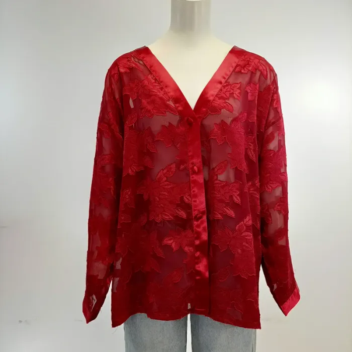 Chemisier inspiration kimono - Empiècement broderie - A442