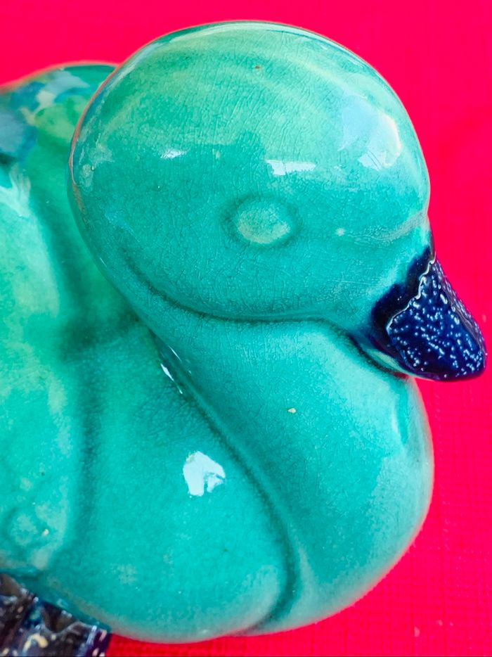 Statue canard vert en céramique craquelé brillante - photo numéro 8