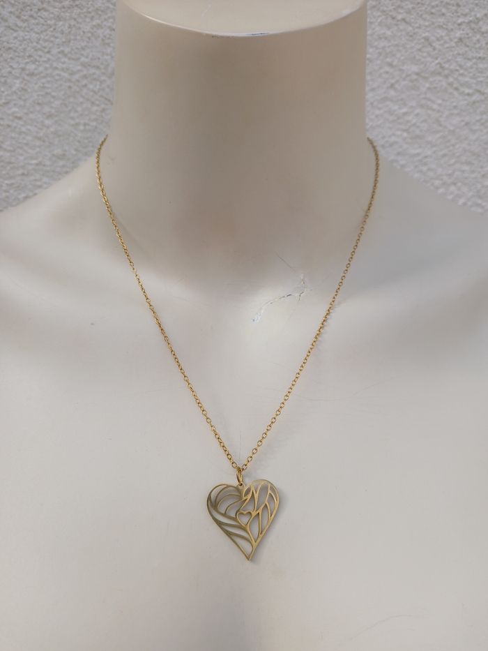 Collier en acier inoxydable doré coeur - photo numéro 2
