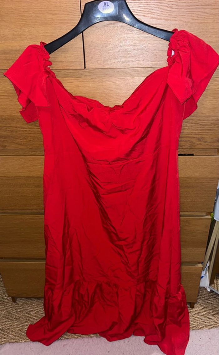 Robe longue froncée col bardot à volants Shein
