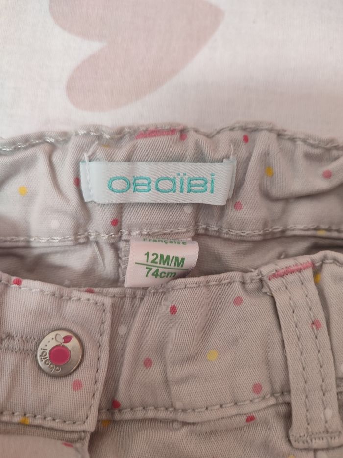 Pantalon gris - à pois - 12 mois - Très bon état - Obaïbi - photo numéro 4