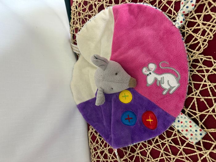 Doudou plat rond souris rose violet blanc pois RODA - photo numéro 2