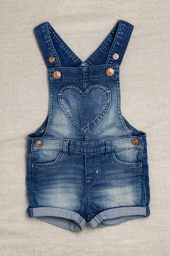 Salopette short denim H&M cœur bébé fille 9-12 mois 80 cm