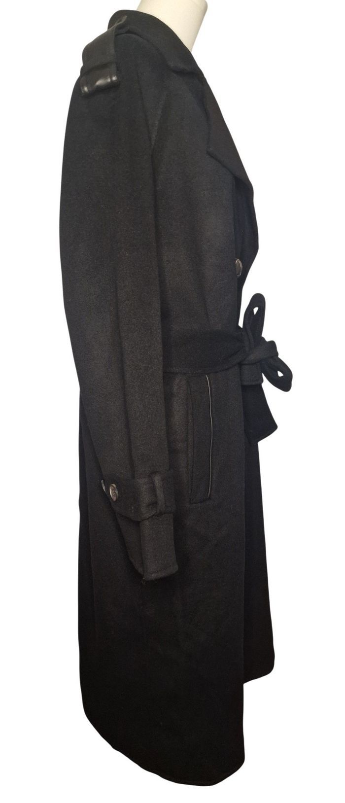 Manteau long noir ceinturé The Kooples laine/polyamide Taille 1 femme - photo numéro 3